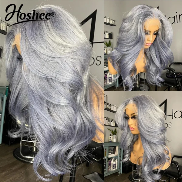 Gray Lace Front Wig Human Hair HD Body Wave Wigs Silver Grey Color - Image 2