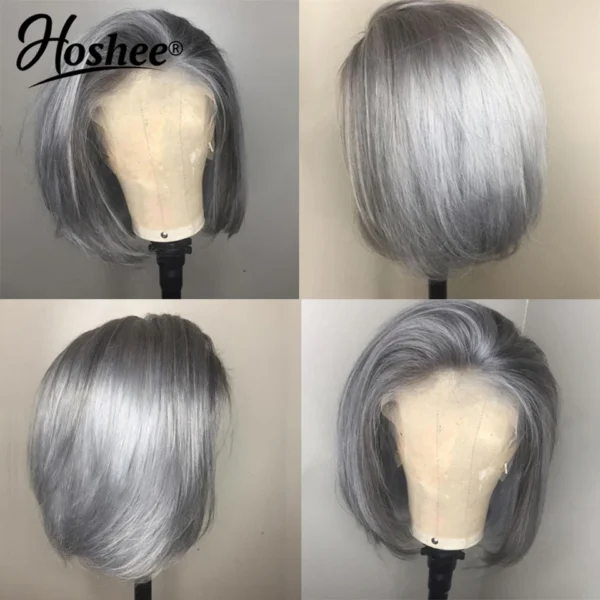 Silver Grey Short Bob Lace Front Wig Brazilian 13x4 Frontal Wigs