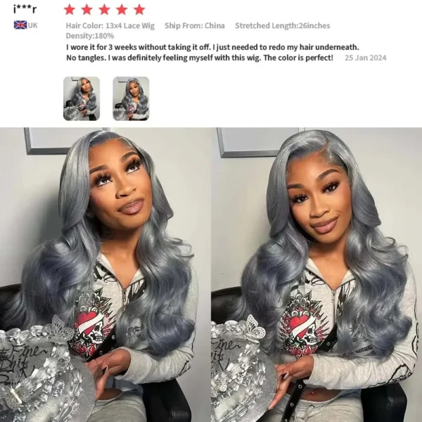 Grey Human Hair Wigs: 13*4 Lace Front Brazilian Wig - Image 2