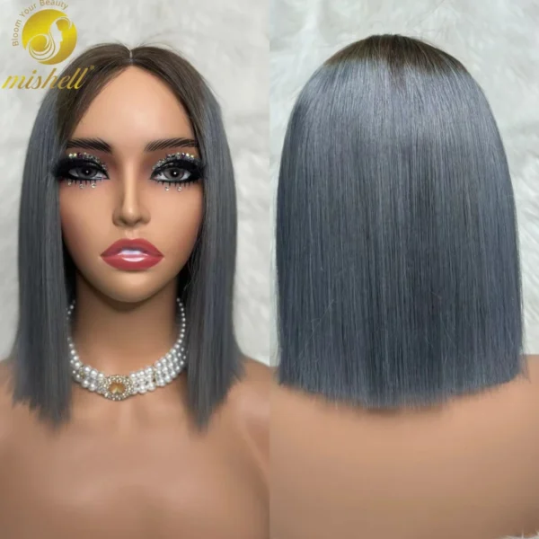 Grey Human Hair Wigs 2x6 Lace Straight Bob Pre-Plucked