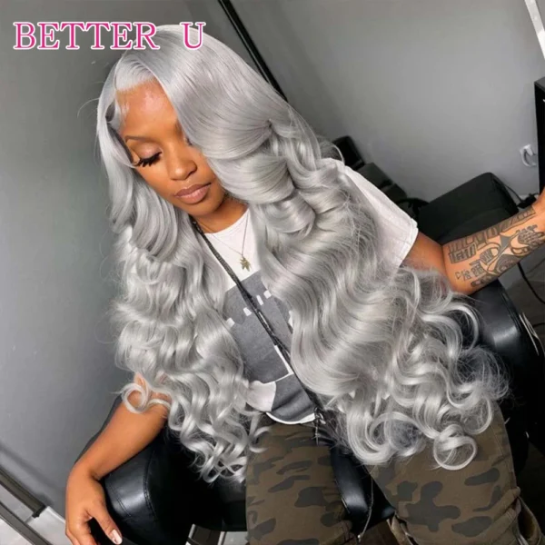 Grey Human Hair Wigs: 13x6 HD Lace Glueless Pre-Plucked Wig - Image 3