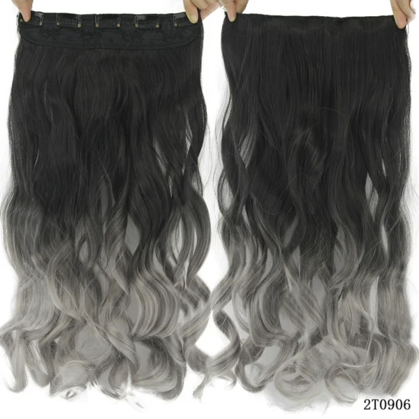 Grey Human Hair Wigs Long Black To Grey Ombre Clip In Extensions - Image 2