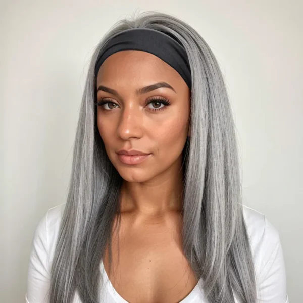 Grey human hair wigs: Glueless kinky straight 100% virgin hair headband wig