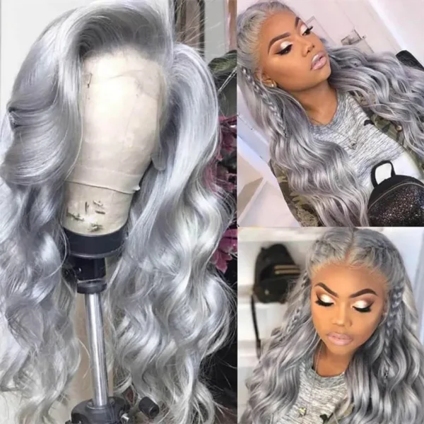 Grey Human Hair Wigs: 13x4 Lace Front Brazilian Body Wave Wig