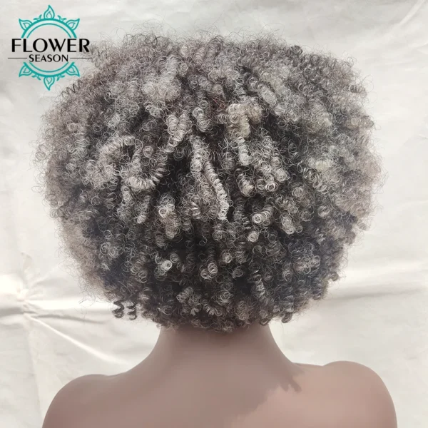 Grey Human Hair Wigs Short Afro Kinky Curly Bob with Bangs - Image 3