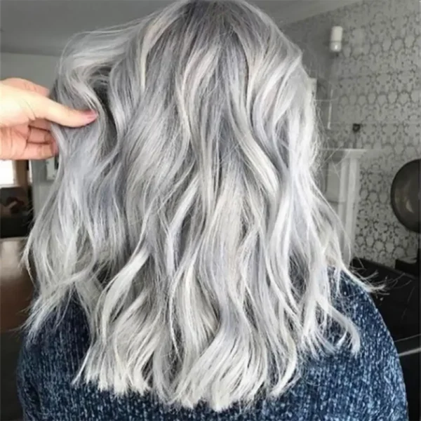 Grey Human Hair Wigs: 38cm Gradient Curly Bob Lace Front Wig - Image 4