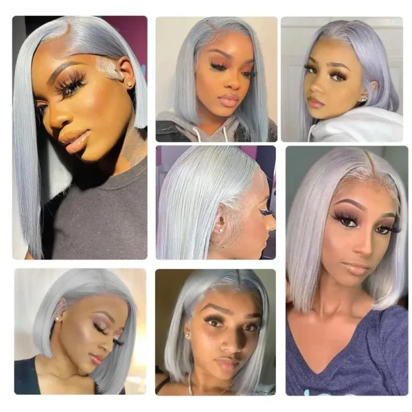 Grey Human Hair Wigs: 13x6 Transparent Lace Front Brazilian Remy Wig - Image 3