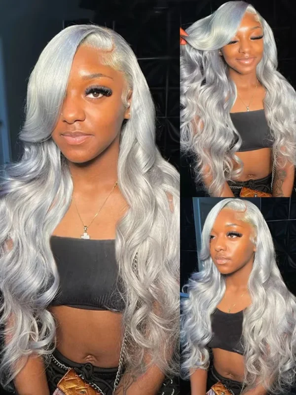 Grey human hair wigs, 13x6 silver grey lace front body wave