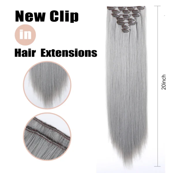 Grey Human Hair Wigs Clip In Long Straight Thick Extensions For Women - Image 2