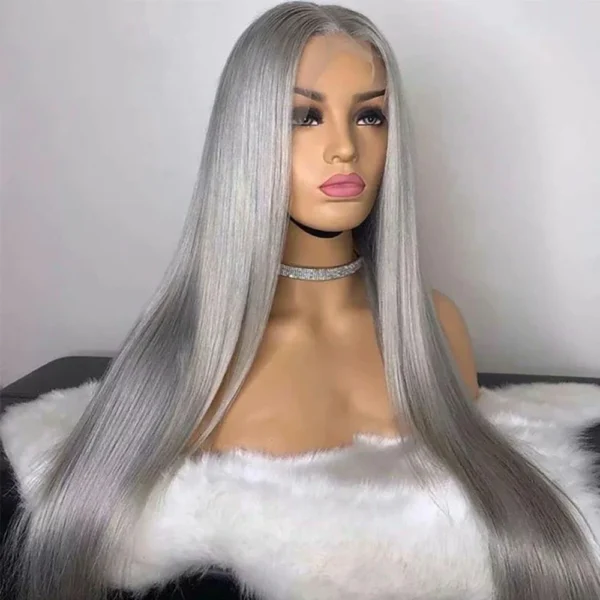 Grey Human Hair Wigs Straight 13x6 HD Lace Front Pre-Plucked Vietnamese