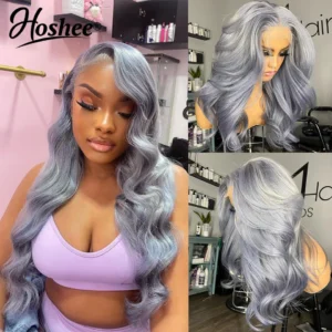 Gray Lace Front Wig Human Hair HD Body Wave Wigs Silver Grey Color
