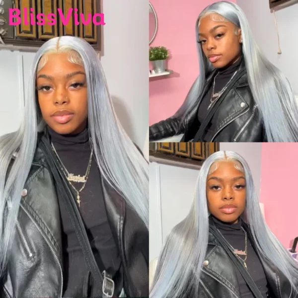 Grey Human Hair Wigs: 13x6 Straight Lace Front Pre-Plucked Brazilian Wig