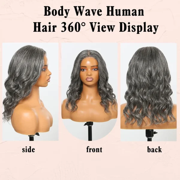 Grey Human Hair Wigs Loose Wave Glueless Short Bob Lace Closure Wig - Image 3