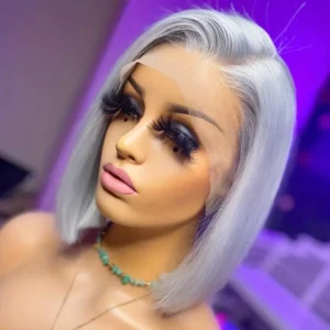Grey Human Hair Wigs 13x6 Silver Grey Short Bob Lace Front Wig