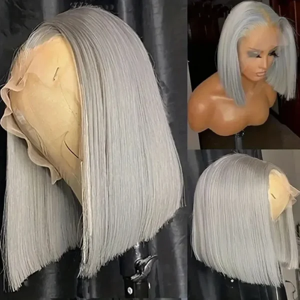 Sliver Grey Human Hair Wigs 13x4 Lace Front Bob