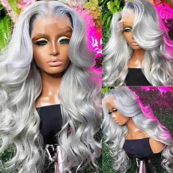 Grey Human Hair Wigs Straight 13x6 HD Lace Front Pre-Plucked Vietnamese - Image 3