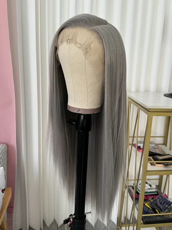 Grey human hair wigs, long straight lace front, pre-plucked - Image 4