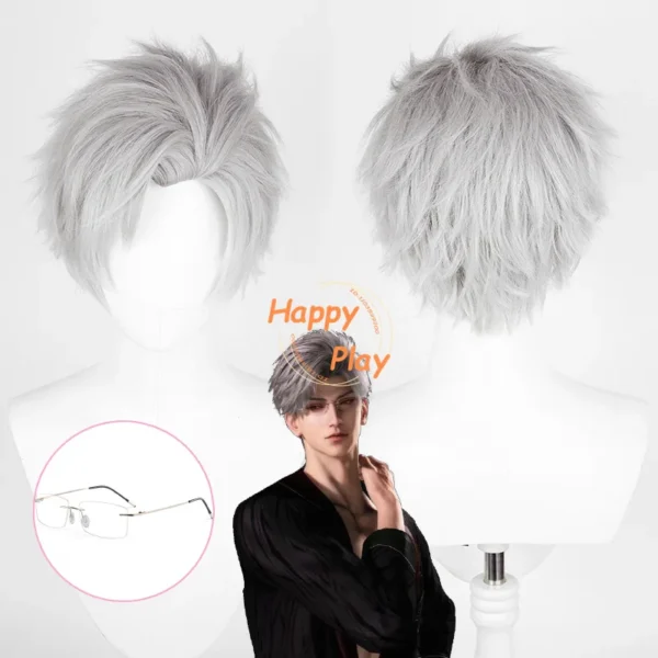 Grey human hair wigs, 30cm fluffy short heat-resistant cosplay wig