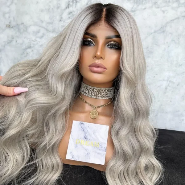 Grey Human Hair Wigs: Pre-Plucked Glueless Body Wave Lace Front Wig - Image 2