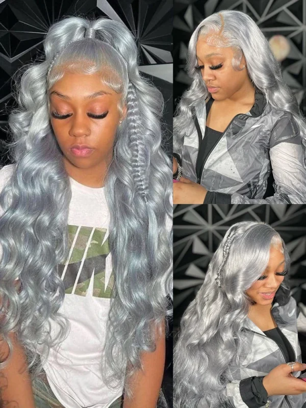 Grey Human Hair Wigs Transparent Lace Front Brazilian Body Wave Wig