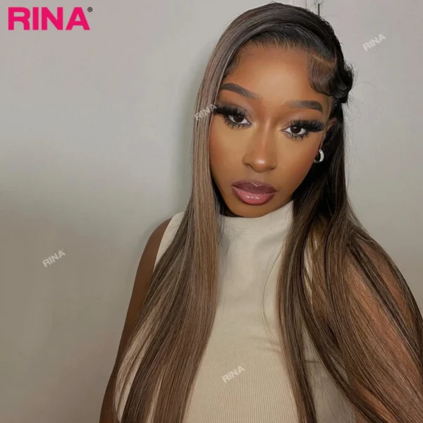 Dark Brown Gray 13X6 Lace Frontal Wig Brazilian Pre Plucked Ombre - Image 3