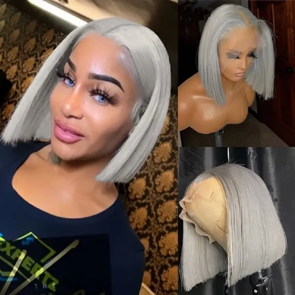 Grey human hair wigs 13x4 lace front bob, preplucked - Image 2