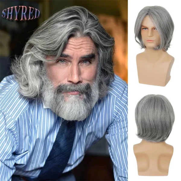 Grey Human Hair Wigs: Silver Grey Short Straight Wig for Men