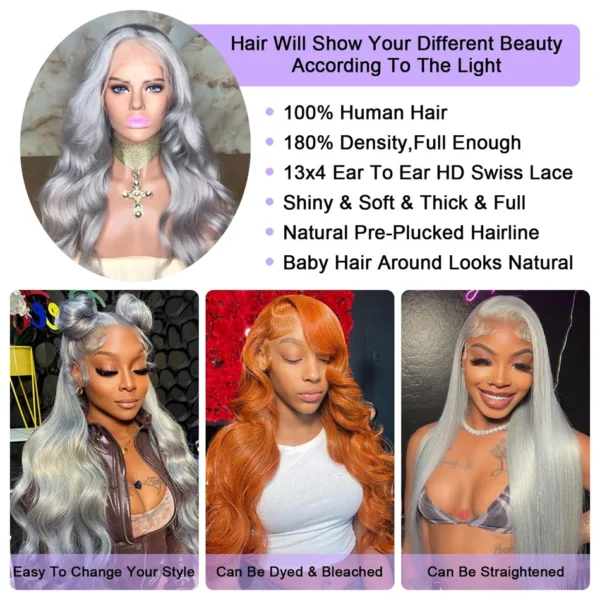 Grey Human Hair Wigs: 13x4 Lace Front Brazilian Body Wave Wig - Image 2