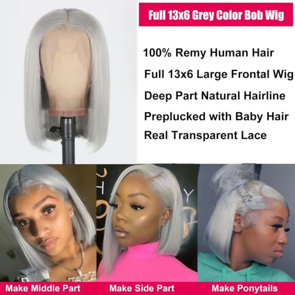 Grey Human Hair Wigs: 13x6 Transparent Lace Front Brazilian Remy Wig - Image 2