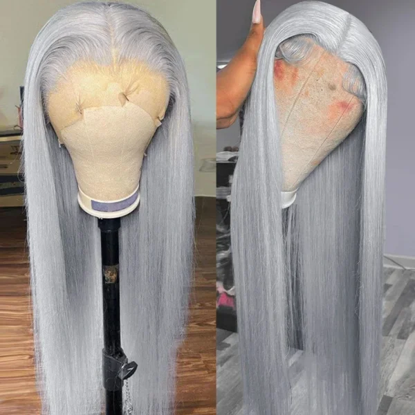 Grey Human Hair Wigs Straight 13x6 HD Lace Front Pre-Plucked Vietnamese - Image 2