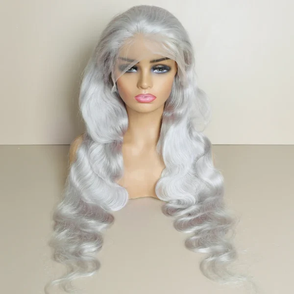 Grey human hair wigs, 13x6 silver grey lace front body wave - Image 2