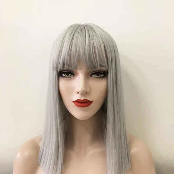 Grey Human Hair Wigs: Straight Bob, Bangs, Full Remy Wig - Image 2