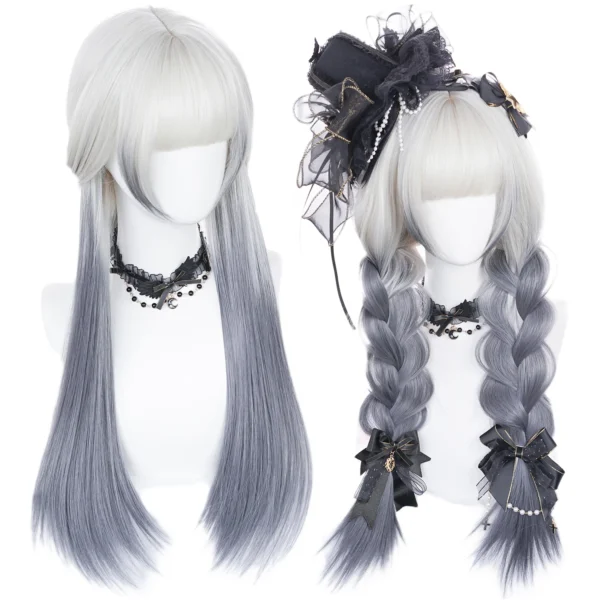 Gradient Blue-Green/Purple Grey Human Hair Wigs with Bangs