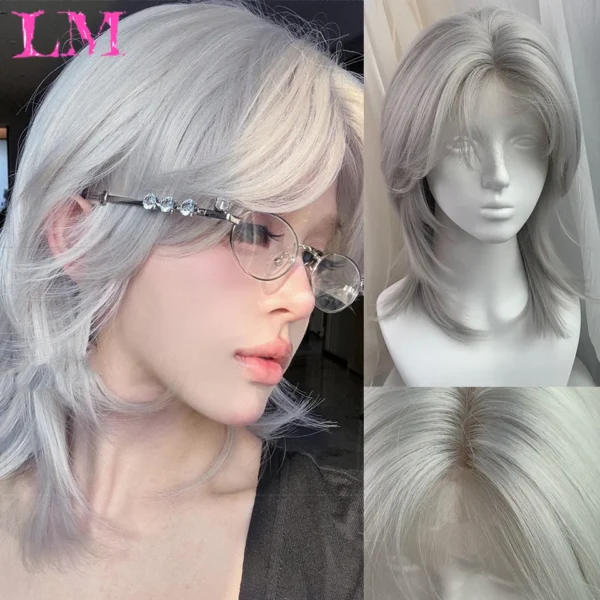 Grey Human Hair Wigs for Cosplay, Party, Daily Use