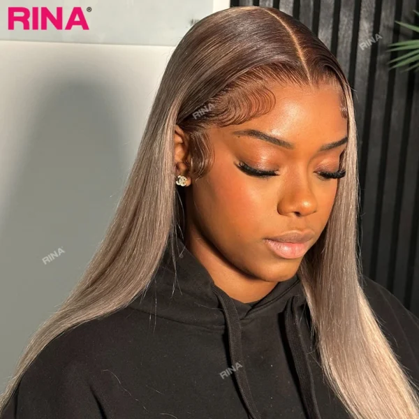 Dark Brown Gray 13X6 Lace Frontal Wig Brazilian Pre Plucked Ombre - Image 2