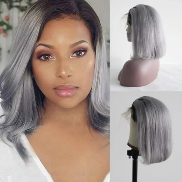 Grey Human Hair Wigs: 13x6 Transparent Lace Front Brazilian Remy Wig