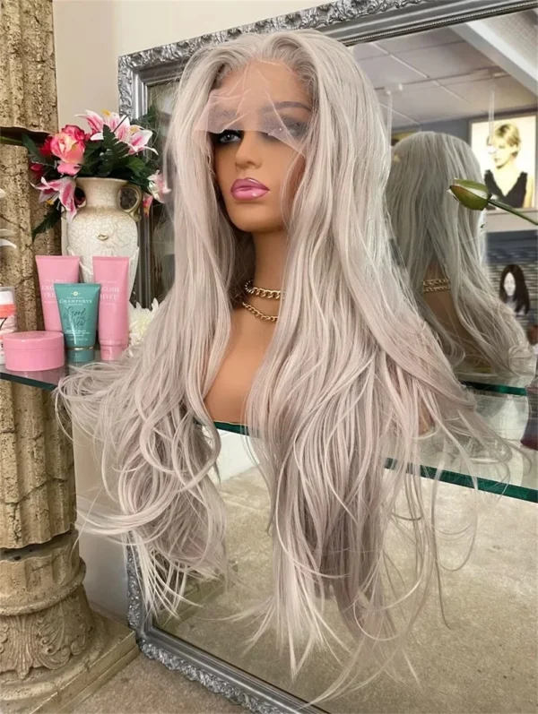 Grey Human Hair Wigs: Long Blonde Synthetic Lace Front Cosplay Wig