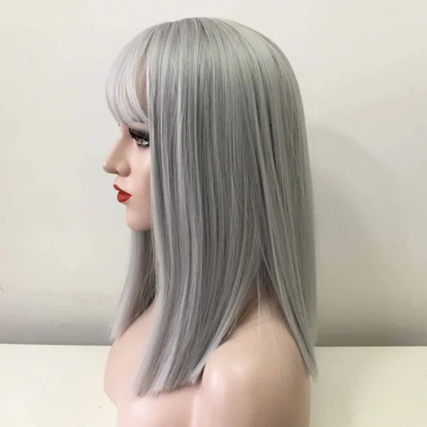 Grey Human Hair Wigs: Straight Bob, Bangs, Full Remy Wig - Image 3