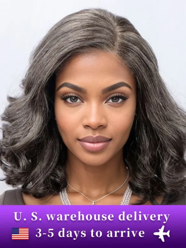 Grey human hair wigs, 5x5 lace front, loose wave bob