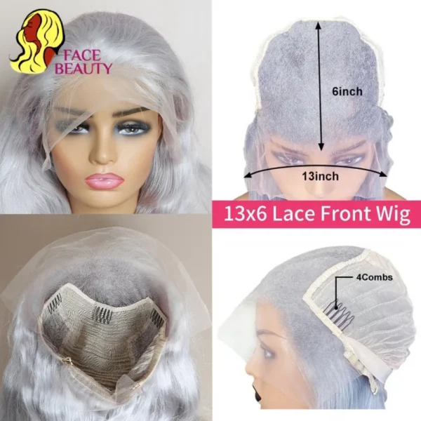 Grey Human Hair Wigs Straight 13x6 HD Lace Front Pre-Plucked Vietnamese - Image 4