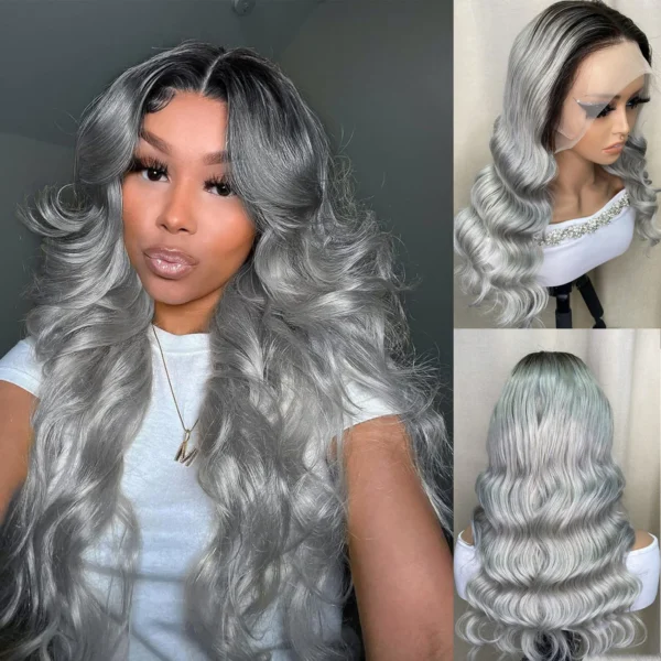 Grey Human Hair Wigs 1B Pre Plucked 150 Density 13x4 Lace Front
