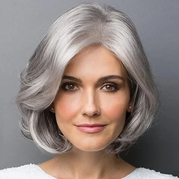 Grey human hair wigs, synthetic micro curly style for daily use