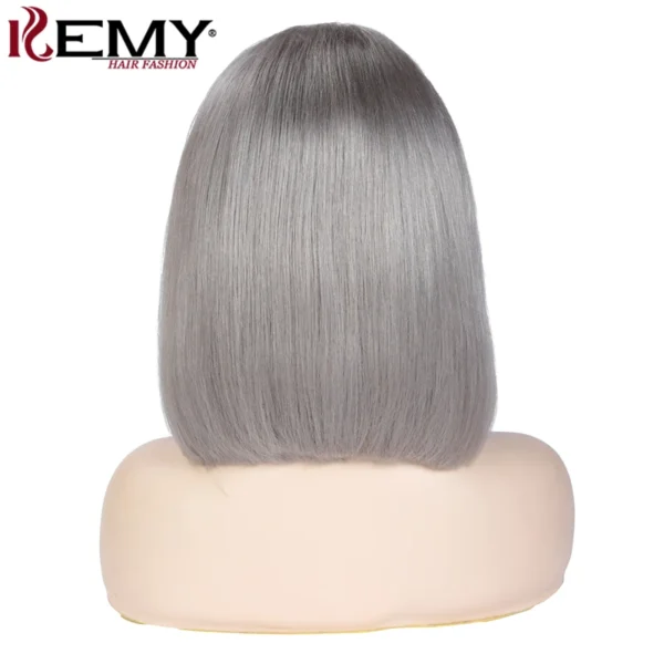 Grey Human Hair Wigs: Straight Bob, Bangs, Full Remy Wig - Image 4