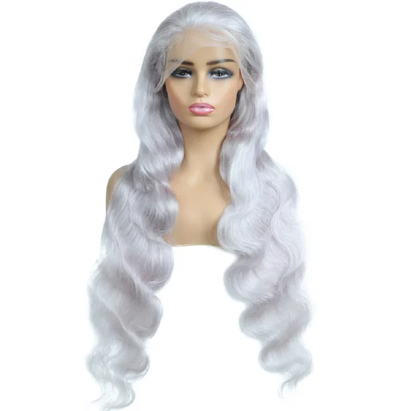 Grey Human Hair Wigs Transparent Lace Front Brazilian Body Wave Wig - Image 2