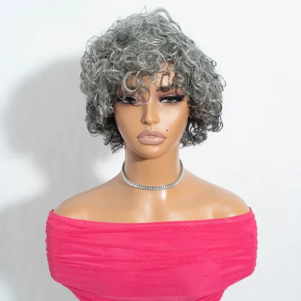 Grey Human Hair Wigs: Brazilian Jerry Curl Short Wavy Bob for Women - Image 2