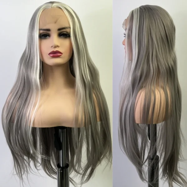 Grey human hair wigs, long straight, natural hairline, 180 density