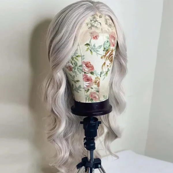 Grey Human Hair Wigs: Synthetic Blonde Body Wave 13x4 Lace Front