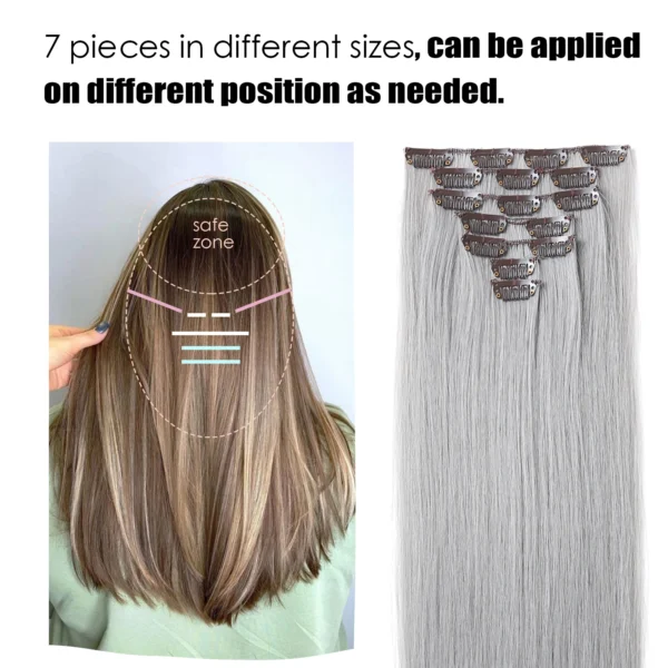 Grey Human Hair Wigs Clip In Long Straight Thick Extensions For Women - Image 3