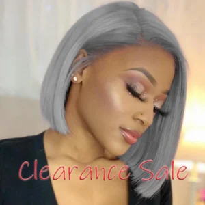 Grey Human Hair Wigs Straight Bob HD Lace Front Wig for Women