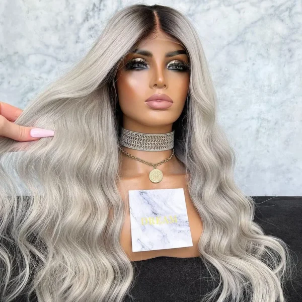 Grey Human Hair Wigs: Pre-Plucked Glueless Body Wave Lace Front Wig